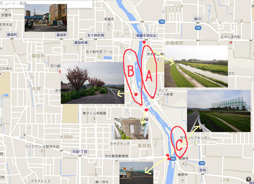 茨木の土筆採れる安威川周辺マップ
