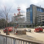 茨木消防出初式で足場の準備